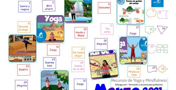 Calendario de Yoga infantil Marzo 2021