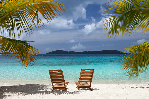 Beach Chairs on a tropical beach, St. John, united states virgin islands